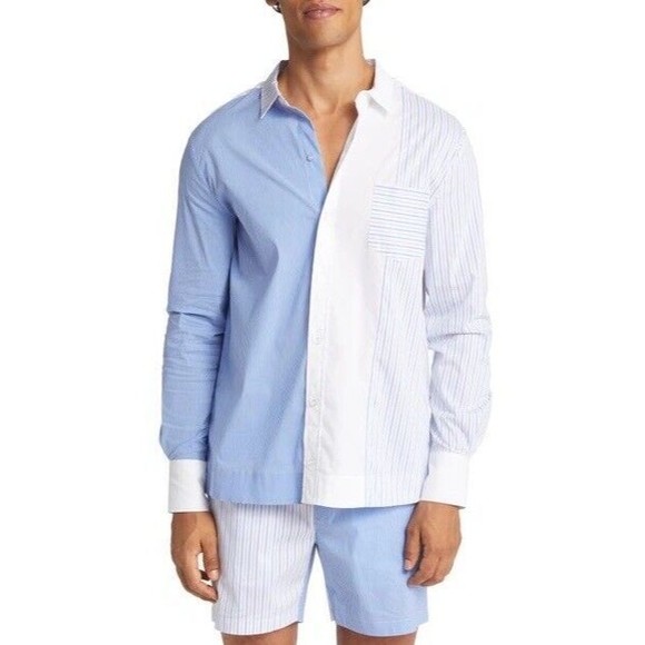 Ser.O.Ya Casual Shirt Teagan Color Block Stripes Cotton Button Up Unisex (M) - Picture 7 of 10